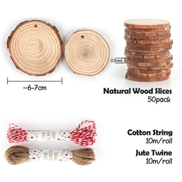 50Pcs Wood Slices 2.4"-2.8" Unfinished Natural Wood Rounds - Picture 4 of 7